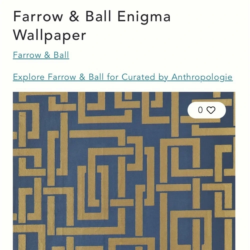 Anthropologie Farrow & Ball Enigma Wallpaper NWT